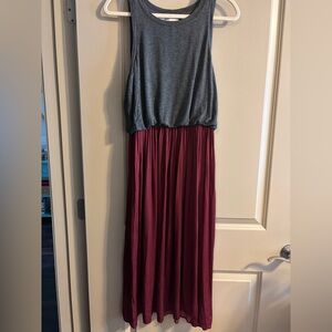 LOFT Gray and Burgundy Sleeveless Maxi Dress